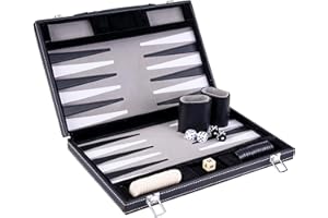 Engelhart- 250515 - Backgammon 15"- Open: 36 x 48 cm - inlaid velvet and stitching leatherette playing field in attache case