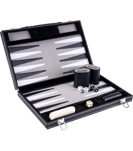 Backgammon Engelhart 15 Pouces - Valise Simili Cuir - Jeu De Stratégie - Inclus Dés Et Pions - 36x48 Cm