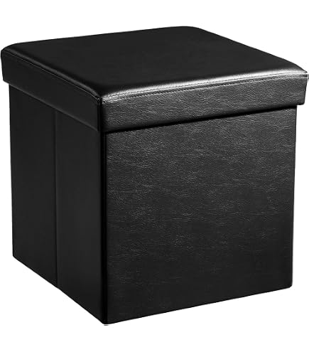 Pouf Coffre Rangement Pliable Home Deco Factory - Simili Cuir Noir 38x38x38 Cm