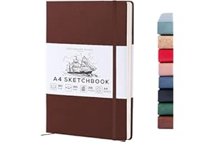Beechmore Books A4 Sketchbook – 8.5x11" Premium Vegan Leather Bound Large Sketch Book Hardcover With 156 Thick 160gsm Perforated Ivory Pages, Blank Sketch Pad, Gift Boxed, Back Pocket, Ribbon Bookmark