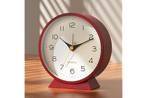 AYRELY® Réveil Matin analogique 4,5" – Réveil rétro en métal, Silencieux sans tic-tac, à Pile avec lumière Nocturne, pour Chambre, Bureau ou Table de Chevet (Rouge)