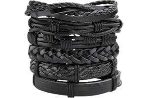 MILAKOO Braccialetto in pelle intrecciata marrone per uomo Donna Punk Star Skull Bracelet Rock