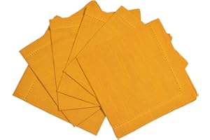 Penguin Home Hemstitched Pure Cotton Washable and Reusable Oversized Kitchen Cloth Napkins 6 Pack, Cloth Napkins for Table Dining, Events, Parties, Lunch - 50 x 50 cm, Solid Ochre, Set of 6 (GSM 190)