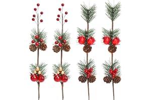 HAUSPROFI HUASPROFI 12 x wieniec adwentowy, gałązki jodły, sztuczna dekoracja bożonarodzeniowa z jagodami i szyszkami jodłowymi, dekoracja bożonarodzeniowa, girlanda bożonarodzeniowa, ozdoba bożonarodzeniowa,
