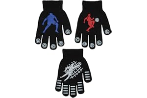RJM 3 Pairs Boys Gripper Magic Gloves Football Designs, 3 Pairs, Black