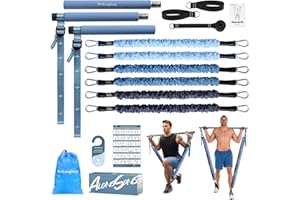 ALongSong Kit Pilates con 6 Elastico Pilates 180LBS o 240LBS o 360LBS, 2 Cinghie per Caviglie e 1 Ancoraggio per Porta, Kit di Allenamento a Casa, Adatto per Allenamenti su Tutto il Corpo