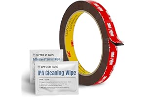 SPYDER TAPE 3M 4218P Automotive Double Sided Tape 10mm x 3m - Waterproof Heavy Duty Mounting Tape with Dual Adhesive Technology - Strong Bond for Curved Surfaces, Trims & LED Strips - Includes IPA Wipe