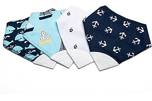 V&D HOME - Baby and Toddler Dribble Bib with Teether | 0-18 month Teething Bibs for Baby and Toddler | 100% BPA & Pthalate Free | Bandana bib with teether | 4 Pack