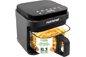 Nutrichef 5.5 Litres Air Fryer, 8 in 1 Preset Cook Modes, Transparent Fry Bowl for Best Cooking Results, Cook Shrimp, Steak, Fries, Wings, Chicken & More, Precise Temperature Control & Time, Grey