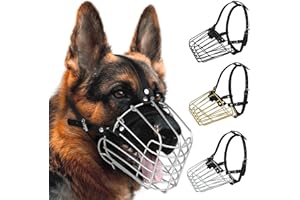 BUDKAS Deutscher Schäferhund Maulkorb Metall Korb für Mittlere Große Hunde Verstellbare Langlebige Lederriemen Sichere Drahtmaske zum Beißen Kauen Bellen (Silber, L - Größe)