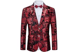 Autsel Men's Casual Blazer Paisley Jacquard Floral Print Two Buttons Stylish Coats Chic Tuxedo Dinner Jacket