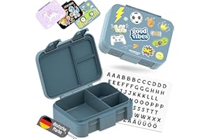 BEARFOOT Bento Box COMPACT pudełko śniadaniowe dla dzieci, bez BPA, do szkoły i przedszkola, szczelne pudełko na lunch dla dziewcząt i chłopców, praktyczne, lekkie i kompaktowe (naklejka niebieska