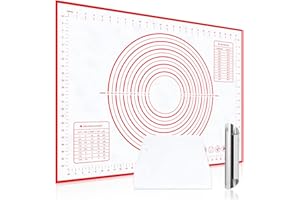 QH-Shop Extra Grande Tappetino da Pasticceria 70x 50cm Set di Tappetino da Forno Antiscivolo con Cannoli Form Tubi Raschietto per Pasta Antiaderente Spianatoia per Impastare