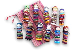 THORNESS Set di 11 bambole guatemalteche fatte a mano Worry Doll con un sacchetto colorato di immagazzinaggio artigianale,Bambole preoccupate per ragazze,Bambola di preoccupazione,Bambola del Guatamalan