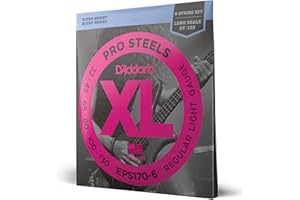 D'Addario XL ProSteels Bass Guitar Strings - EPS170-6 - 6 String - Long Scale - Regular Light, 32-130