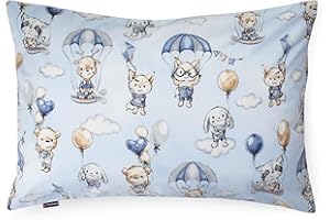 ‎PINKZEBRA PinkZebra Kopfkissenbezug Kinder, Kissenbezug 35 x 40 cm aus 100% Baumwolle, Kissenhülle Jungen, Öko-tex Standard 100, Kinderbezüge mit Reißverschluss, Fallschirm & Tiere