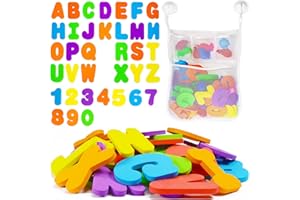 Jiosdo Baby Bath Toys, 36 Foam Bath Letters and Numbers, 1 Mesh Bath Toy Storage Organiser Bag, 2 Strong Hooks, Educational Bathroom Baby Shower Toddlers Kids Bath Toys (Letters A-Z; Numbers 0-9)