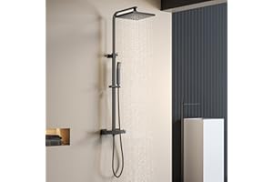 Shower Mixer Set,YOOZENA Thermostatic Shower System, Adjustable-Height Shower Set for Bathroom,Thermostatic Shower,Black