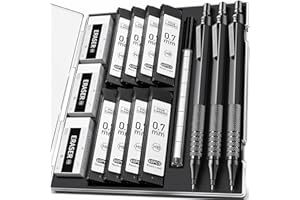 Four Candies Lot de 480 porte-mines en métal de 0,7 mm avec étui, 8 tubes (480 pièces), mines HB, 3 gommes, 9 recharges de gomme, ingénieurs, écriture, dessin, noir