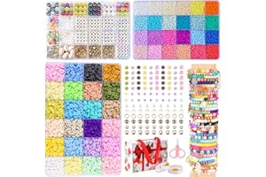 SJZWSD Friendship Bracelet Kit - 13000pcs Polymer Clay & Glass Seed Beads, 48 Colors, 6mm Heishi & 416 Letters Beads for Bracelet Making & Friendship Bead Creations