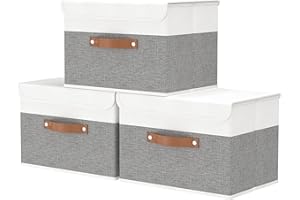 OUTBROS Boîte Range pour Vêtement, 45 x 30 x 30 cm Paniers de Rangement Pliables avec Couvercles et Poignées, Magazine pour, Chambre à Coucher (3 pièces, Gris/Blanche)
