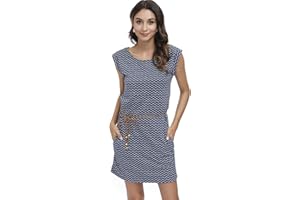 DOTIN Damen Sommerkleid Kurzarm Strandkleid Freizeitkleid Waves Tshirt Minikleid Jersey Kleid