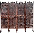 Urbane Crafts Wooden Room Partition/Screen/Room Divider/Room Separator Traditional Handicrafts 6Ft (Dark Brown) (4 Panel) (4 Panel with Stands)