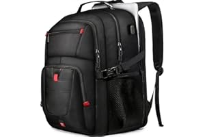 Z-MGKISS Travel Backpack, Large 17.3" Anti-Theft Laptop Rucksack, TSA-Friendly Work Bag with USB Port, Overnight & College Computer Bag for Men Women, Black