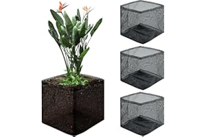 QEEYON 4 Pcs Aquatic Pond Planting Bags 18cm H x 18cm Dia Large Hydroponic Mesh Baskets Reusable Water Pot Mesh Water Garden Pond Plant Pots for Pond Bog Plant Garden Terrestrial Plant(Square)
