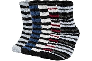Chalier Cozy 5 Pairs Mens Fluffy Slipper Socks, Thermal Comfy High Elasticity Sock - Thick Home Bed Socks for Winter