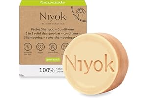 Niyok® 2 in 1 Firm Shampoo and Conditioner Skin Neutral Vegan Plastic-Free Normal to Fine Hair Better Combing - Green Touch - 80g