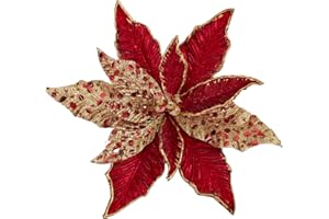 ‎OAIRSE Oairse 4er-Set Ø30cm Künstliche Glitzernde Weihnachtsblumen, Weihnachtssterne für Weihnachtsbaum-DIY-Dekoration, künstliche Blumen für Feiertage, Esstisch-Mittelstück, Neujahrs-Ornamente, Rot