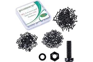 Pzsmocn 300pcs/100sets M2.5*8mm Black Nylon Plastic Phillips Round Head Screw Hex Nuts with Insulating Washer Standard Size for DIY and Electronic Mounting