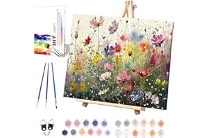 MRNSIET Flowers Paint by Numbers for Adults with Framed Canvas-with Wooden Easel,Paint by Number on Framed Canvas,DIY Acrylic Oil Painting Kits with Brushes for Home Wall Decor(12x16 Inch)