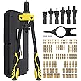 Proster Rivet Nut Gun 14" Rivet Nut Tool with 150Pcs M3 M4 M5 M6 M8 M10 Rivet Nuts 6Pcs Metric Mandrels Heavy Duty Hand RIV Nut Gun Thread Setter Kit Yellow