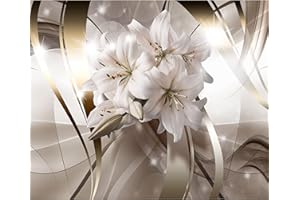 decomonkey Fototapete Blumen Lilien 250x175 cm XL Tapete Wandbild Wandbild Bild Fototapeten Tapeten Wandtapete Wand Schlafzimmer Wohnzimmer Abstrakt 3d Effekt beige
