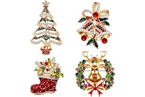 JADIVE 4 broches de Navidad con diamantes de imitación, árbol de Navidad, ciervo, solapa de cristal, esmaltado, insignias para mujeres y niñas, joyería de Navidad, decoración de regalo