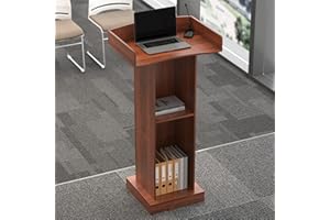 lesolar Podium Standing Desk Floor Standing Church Pulpit Stand with Wide Reading Surface and Storage Shelf,Wood Podium Classroom Lectern Stand Customer Reception Podiums Desk