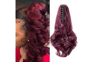 CYBELLEZA 30cm Coda di Cavallo Extension Coda Capelli Ricci Posticci per Capelli Mossi Ondulati con Pinza Claw on Ponytail Lunghi/Corti Sintetici Vino rosso