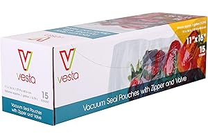 V VESTA PRECISION Woreczki próżniowe na zamek błyskawiczny marki Vesta Precision | przezroczyste i wytłaczane worki próżniowe | z zamkiem błyskawicznym i zaworem | Zaprojektowane do ręcznego uszczelniania próżniowego | 30 x 40 cm | 15 worków próżniowych w pudełku