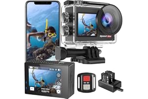 Hiicam Speed 20 Action Cam 4K60FPS 40MP WiFi Unterwasserkamera 40M Wasserdicht Ultra HD Touchscreen Actioncam 170° Ultra-Weitwinkel, EIS Stabilisierung, 5X Zoom, 2.4G Fernbedienung und 2 Akkus 1350mAh