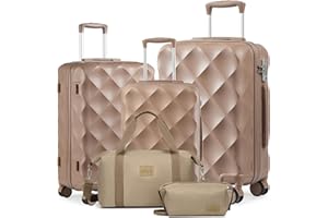 Sea choice Set de 5 Valises Rigide de Voyage de ABS Ensemble de Valises avec Trousse de Toilette Sac de Voyage Lot de 3 Bagages (55/65/76cm) avec Roues Pivotantes à 360° et Serrure TSA