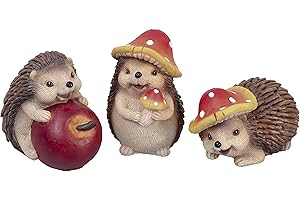 VALERY MADELYN Zestaw 3 jeży z żywicy syntetycznej, 6,5/10 cm, dekoracja ogrodowa, do użytku wewnątrz i na zewnątrz, śliczna figurka zwierzęca z grzybami jabłkowymi do domu i ogrodu, prezent na Święto