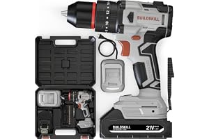 BUILDSKILL 55 PCs - 21V 40NM Brushless Impact Cordless Drilling Machine | Copper Motor | 2-Speed 400/1400 RPM | 10mm Metal Keyless Chuck |1.5Ah Battery | 55 PCs Drill Bit Set | Professional & DIY Use