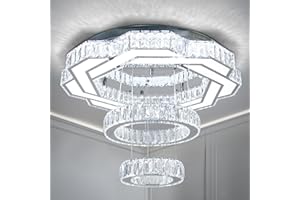 FRIXCHUR 22,4" moderno lampadario di cristallo, lampadario a LED, anello rotondo, plafoniera da incasso per soggiorno, camera da letto, sala da pranzo (bianco freddo)