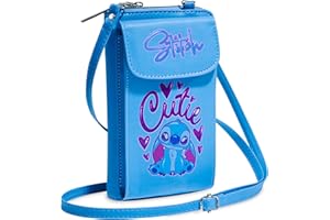 Disney Sac Bandoulière Fille Stitch - Pochette Porte Telephone Porte Cartes Bandoulière Réglable Fermeture Zippée