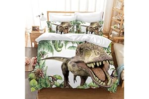HOIMLM Set copripiumino con motivo dinosauro,in morbida microfibra per bambini set di biancheria da letto,con 2 federe per cuscino,con chiusura lampo, per bambini