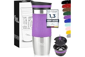 Milu Tazza termica da viaggio per caffè 370ml 450ml - 100% a Prova di perdite - Isolata Tazza di caffè e tè da portare via Tazza Termica da bere in acciaio inossidabile - Caldo e freddo (Viola, 370ml)