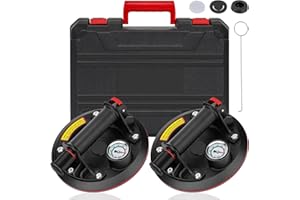CAUTIOUS 2 PCS Ventosas para Cristal con Maleta, 8" Ventosas para Azulejos con Maleta Portátil, Cargas 200 kg, Ventosas para Cristales Profesional con Manómetro para Transportar y Elevar Vidrio