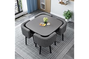 QTQHOME Round/Square Dining table Set with Chairs, Modern Conference Table and 4 Chairs Set, Reception Table and Chair Combination,Wooden Kitchen Table Set for 4 for Living Room Dining Room(80cm(31.5in), 4)